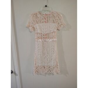 Solaris Style Pink Guipure Lace Mini Dress Short Sleeve Lined Cocktail S 8386
